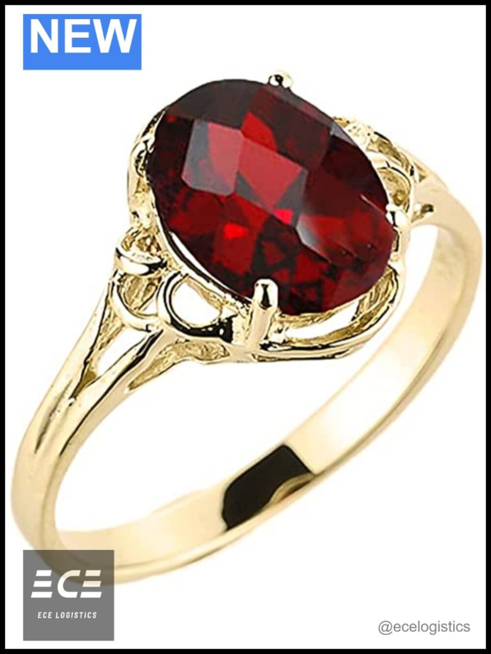 10K Yellow Gold Oval Garnet Solitaire Ring Size 8 Birthstone